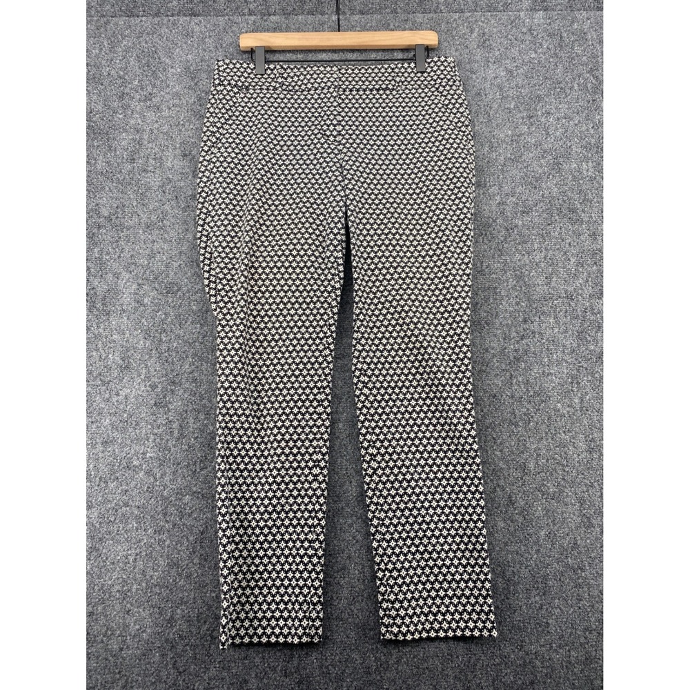 LOFT Marisa Skinny Pants Womens 8 Black White Geometric Diamond Print Ankle Work